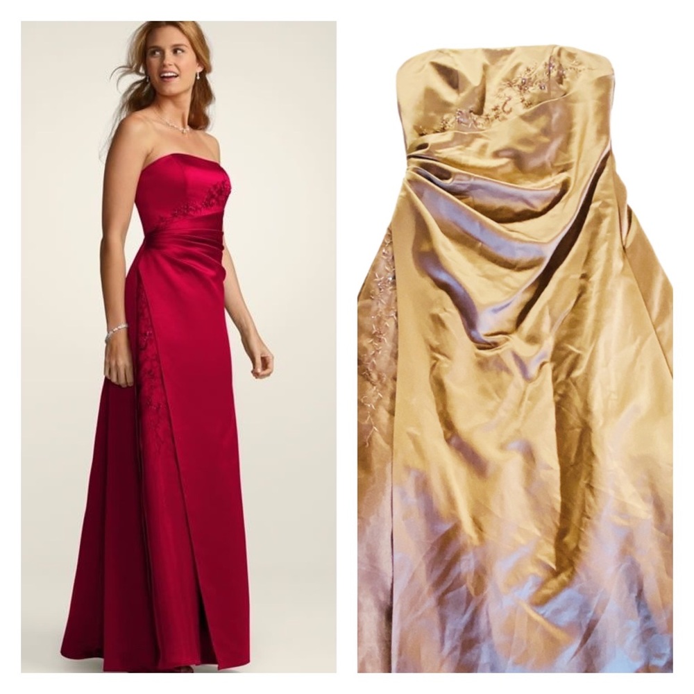 David’s Bridal Copper Brown Strappless Bridesmaid Wedding Dress Prom Size 14 - Picture 1 of 11